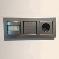 Блок: датчик движения, кодовый замок, розетка, Gira E22, Цвет: Сталь