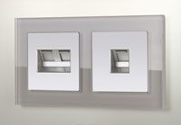 2-местная рамка Werkel Favorit с розетками RJ45+RJ11 и RJ45, цвет: Дымчатый/Серебряный