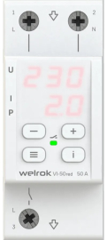 Реле напряжения с контролем тока 1P+N Relay welrok, 1НО, 50А, 220В AC, VI-50 red, Welrok - PULSAL.RU