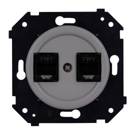 Розетка компьютерная RJ45 Cat.5 (UTP)
Шедель Бриз,  двойная,   цвет - титан матовый,  пластмасса,  B3-302-26M,  Bironi
 - PULSAL.RU