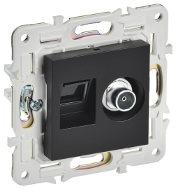 Розетка одиночная TV+RJ45
Skandy,  телевизионная (TV),  одинарная,   цвет - черный,  пластмасса,  SK-AK20-2-K02,  IEK
 - PULSAL.RU