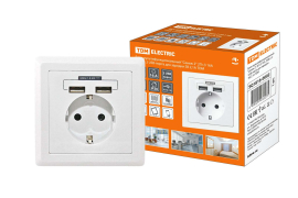 Розетка USB A+A, 2.1А с электрической розеткой (моноблок)
Сенеж,  USB type-A 5V,  Электр. с USB,  двойная,   цвет - белый,  пластмасса,  SQ1816-0002,  TDM
 - PULSAL.RU