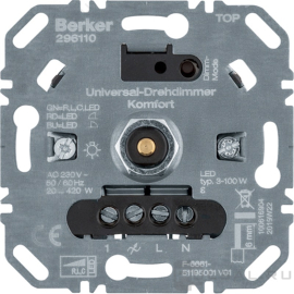 Механизм светорегулятора (диммера) 20-420 Вт/ВА, для LED 3-100 Вт
R.1,  R.3,  R.8,  R.Classic,  K.1,  K.5,  Q.1,  Q.3,  Q.7,  S.1,  B.3,  B.7,  поворотно-нажимной,  с возможностью управления с 2-х мест,  лампы накаливания и галогенные 220В (R),  лампы с индукционным (обмоточным) трансформ.(L),  лампы с электронным (емкостным) трансформ.(C),  диммируемые лампы LED 220В (LEDi тип L),  диммируемые лампы LED 220В (LEDi тип C),  296110,  2961 10,  Berker
 - PULSAL.RU