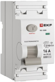 Выключатель дифференциального тока ВД-100N  PROxima, 2 полюса, 16А,  тип - AC, 30 мАE1026M1630, EKF - PULSAL.RU