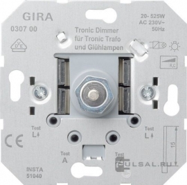 Механизм светорегулятора (диммера) электронный Tronic 20-525 Вт
Standard 55,  E2,  E3,  Event,  Esprit,  ClassiX,  ClassiX Art,  E22,  Edelstahl,  F100,  S-Color,  поворотно-нажимной,  с возможностью управления с 2-х мест,  лампы накаливания и галогенные 220В (R),  лампы с электронным (емкостным) трансформ.(C),  030700,  0307 00,  Gira
 - PULSAL.RU