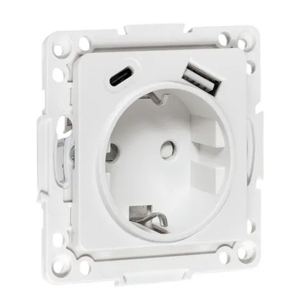 Розетка USB type-A+C с электрической розеткой
Стокгольм,  USB type-C 5V,  USB type-A 5V,  Электр. с USB,  двойная,   цвет - белый,  пластмасса,  EYR16-2USB-typeA-typeC,  EKF
 - PULSAL.RU