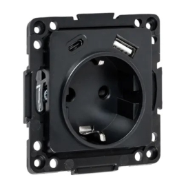 Розетка USB type-A+C с электрической розеткой
Стокгольм,  USB type-C 5V,  USB type-A 5V,  Электр. с USB,  двойная,   цвет - черный,  пластмасса,  EZR16-2USB-typeA-typeC,  EKF
 - PULSAL.RU