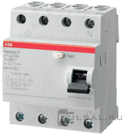 Выключатель дифференциального тока 4-модульный FH200, 4 полюса, 25А,  тип - AC, 30 мАFH204 AC-25/0,03, ABB - PULSAL.RU