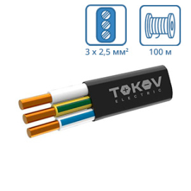 Кабель плоский ППГ-Пнг(А)-HF 3х2,5 (бухта 100м)