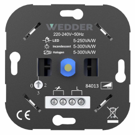 Диммер для LED 5-250 Вт
R1,  R2,  R3,  поворотно-нажимной,  с возможностью управления с 2-х мест,  лампы накаливания и галогенные 220В (R),  лампы с электронным (емкостным) трансформ.(C),  диммируемые лампы LED 220В (LEDi тип C),  84013-F,  Wedder
 - PULSAL.RU