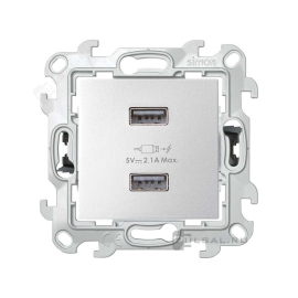 Розетка USB, 2,1А
Simon 24 Harmonie,  USB type-A 5V,  двойная,   цвет - алюминий,  пластмасса,  2411096-033,  Simon
 - PULSAL.RU