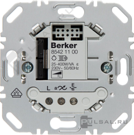 Механизм светорегулятора (диммер) 20-400 Вт
R.1,  R.3,  R.8,  K.1,  K.5,  Q.1,  Q.3,  Q.7,  S.1,  B.3,  B.7,  клавишный,  с возможностью управления с 2-х мест,  лампы накаливания и галогенные 220В (R),  лампы с электронным (емкостным) трансформ.(C),  85421100,  8542 11 00,  Berker
 - PULSAL.RU