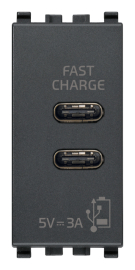 Зарядка USB type-C+C, 3А с быстрой зарядкой
Eikon EVO,  Eikon EXE,  USB type-C 5V,  двойная,   цвет - антрацит серый,  пластмасса,  20292.CC VIM,  20292.CC,  Vimar
 - PULSAL.RU