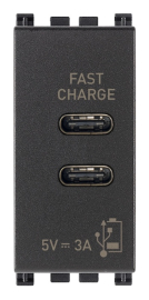 Зарядка USB type-C+C, 3А с быстрой зарядкой
Arke,  USB type-C 5V,  двойная,   цвет - антрацит серый,  пластмасса,  19292.CC VIM,  19292.CC,  Vimar
 - PULSAL.RU