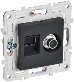 Розетка одиночная TV+RJ45
Skandy,  телевизионная (TV),  одинарная,   цвет - графит,  пластмасса,  SK-AK20-2-K53,  IEK
 - PULSAL.RU