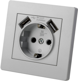 Розетка USB A+A, 2.1А с электрической розеткой
Сенеж,  USB type-A 5V,  Электр. с USB,  двойная,   цвет - металлик,  пластмасса,  SQ1816-0253,  TDM
 - PULSAL.RU