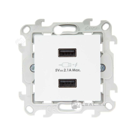 Розетка USB, 2,1А
Simon 24 Harmonie,  USB type-A 5V,  двойная,   цвет - белый глянец,  пластмасса,  2411096-030,  Simon
 - PULSAL.RU