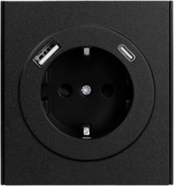 Розетка USB type-A+C, 3.0А с электрической розеткой
Miele Strong,  USB type-C 5V,  USB type-A 5V,  двойная,   цвет - антрацит,  пластмасса,  KR-78-0704-5,  Kranz
 - PULSAL.RU