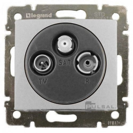 Розетка одиночная (двухкабельная)
Valena,  телевизионная (TV),  спутниковая (SAT),  радио (R),  тройная,   цвет - алюминий,  пластмасса,  770210,  7 702 10,  Legrand
 - PULSAL.RU